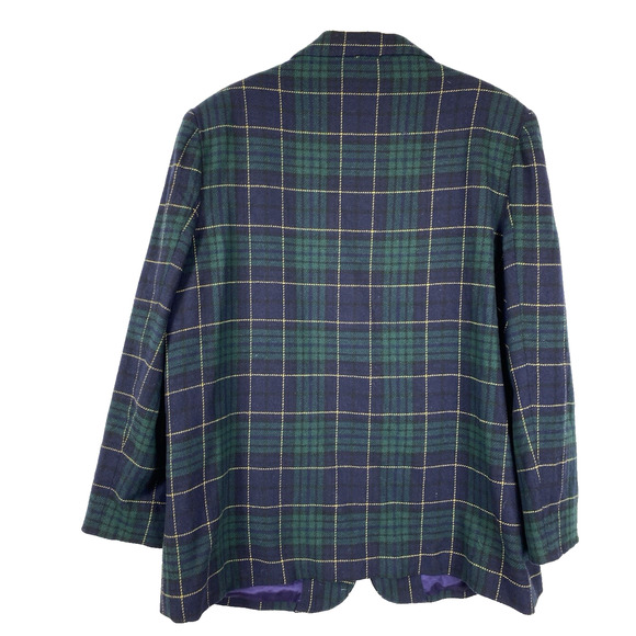 Vintage Plaid Blazer Womens 18 Blue Green Wool Blend Preppy Academia 1X 90s - Picture 8 of 9